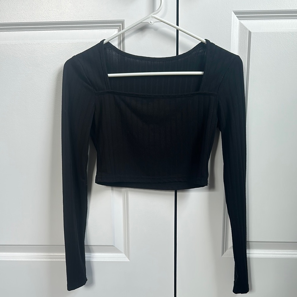 SHEIN Black Long Sleeve Fitted Crop Bodysuit